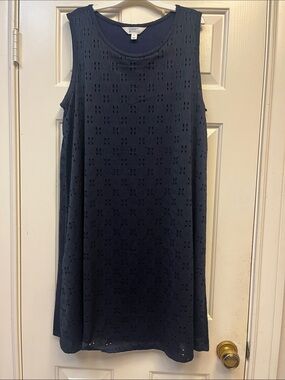 Market & Spruce Navy Eyelet Sleeveless A-Line Midi Dress 1X